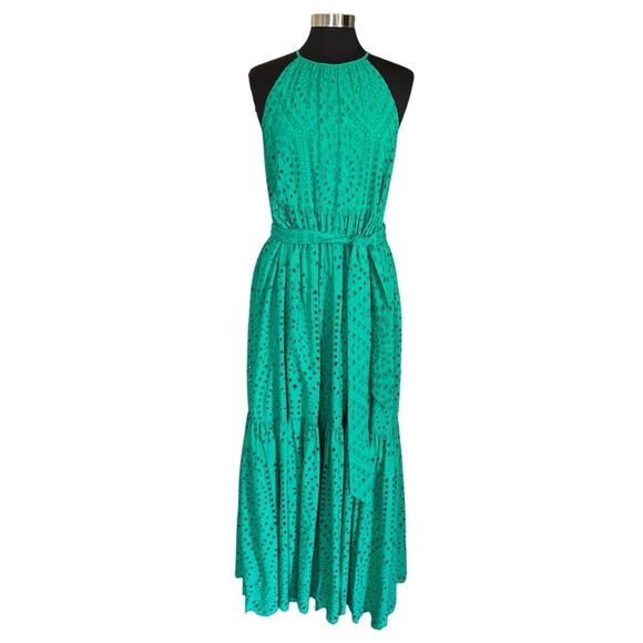 Antonio Melani Tear RIVER EYELET TROPICAL PALMS Green Halter Maxi Dress Size 10 - Picture 1 of 12